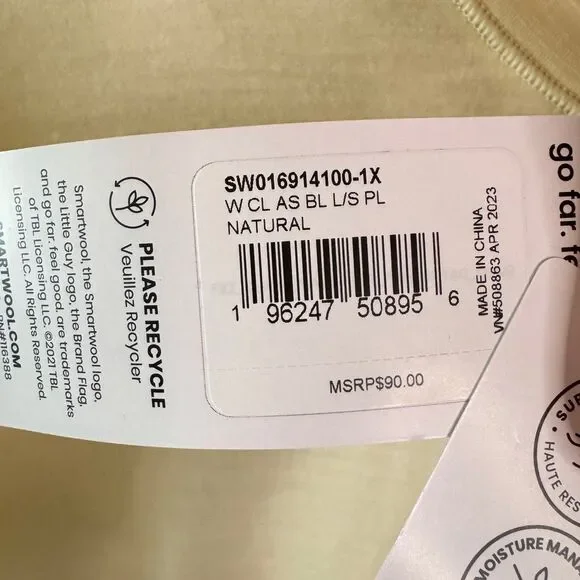 Smartwool Merino Wool Long Sleeve Base Layer Top Cream Natural Womens 1X NWT - Picture 4 of 13